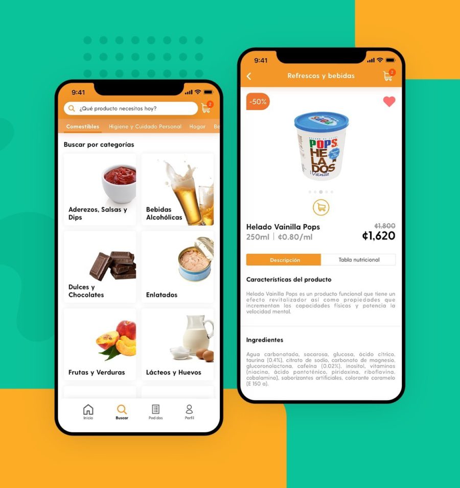 Aplicación de interfaz para pantalla de productos de abarrotes
