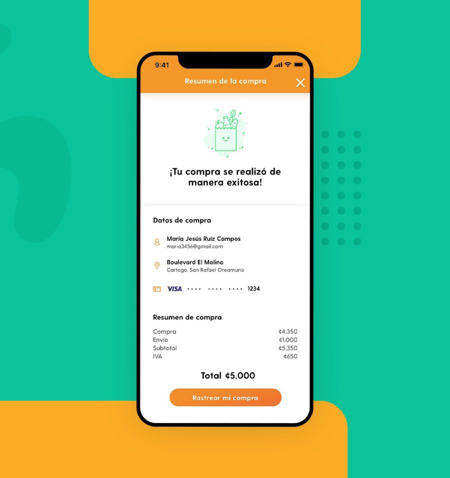 Aplicación de interfaz de usuario para pantalla de recibo de compra