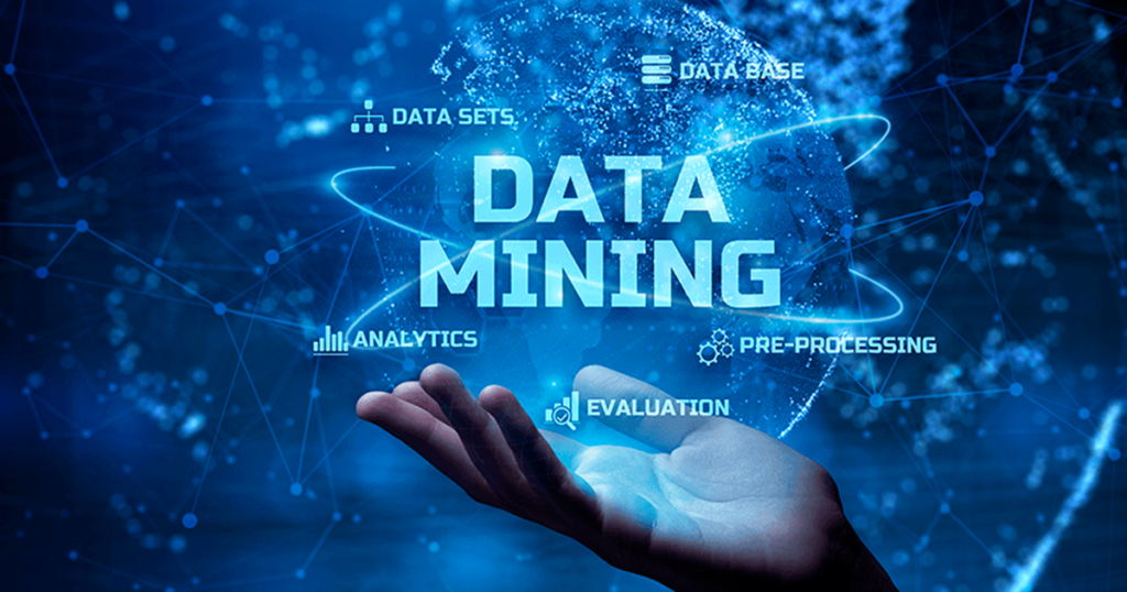mano con holograma y palabra data mining
