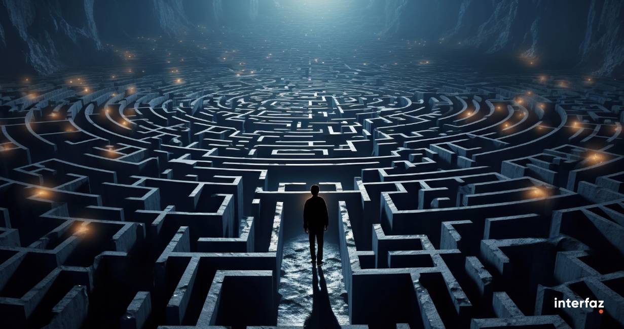 AI-generated image of an executive entering a labyrinth