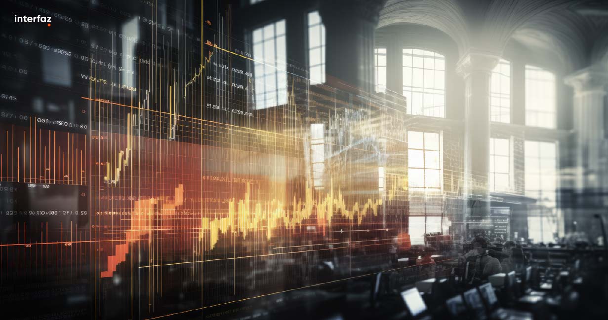 Close-up of a digital screen displaying financial stock market data with graphs and analytics, illustrating market trends and investment analysis